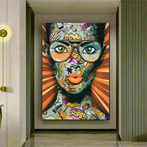 Kadın Pop Art Graffiti Kanvası, Renkli Duvar Dekoru, Banksy Tarzı Kadın Kanvas