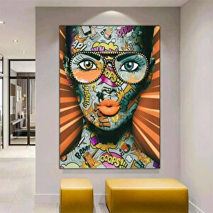 Kadın Pop Art Graffiti Kanvası, Renkli Duvar Dekoru, Banksy Tarzı Kadın Kanvas