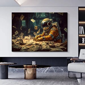 Para Ve Astronot Temalı Kanvas Tablo, Astronot Duvar Dekoru 80x150 cm