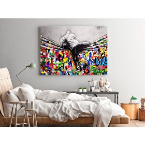 Banksy Stil Kanvas; Sokak Graffiti Baskı 60x120 cm