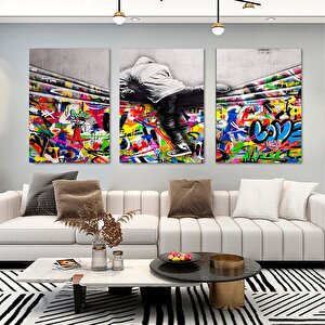 Banksy Stil Kanvas; Sokak Graffiti Baskı 60x120 cm