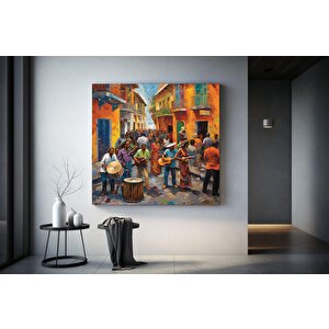 Sokak Ortamında Enstrüman Çalan Bir Grup İnsan Kanvas Tablosu, Kanvas Sanat Tablosu 40x40 cm