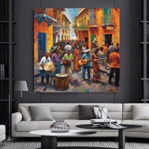Sokak Ortamında Enstrüman Çalan Bir Grup İnsan Kanvas Tablosu, Kanvas Sanat Tablosu 120x120 cm
