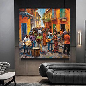 Sokak Ortamında Enstrüman Çalan Bir Grup İnsan Kanvas Tablosu, Kanvas Sanat Tablosu