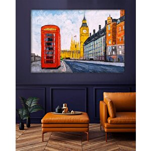 Londra Şehir Manzarası Kanvas; Kırmızı Telefon Kulübesi Sanatı 80x160 cm