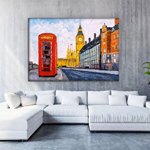 Londra Şehir Manzarası Kanvas; Kırmızı Telefon Kulübesi Sanatı