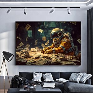 Para Ve Astronot Temalı Kanvas Tablo, Astronot Duvar Dekoru 80x120 cm