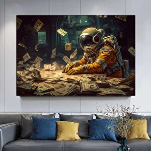 Para Ve Astronot Temalı Kanvas Tablo, Astronot Duvar Dekoru 80x120 cm