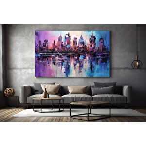 Mor Ve Mavi Soyut Şehir Manzarası, Soyut Kanvas Baskı