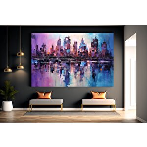Mor Ve Mavi Soyut Şehir Manzarası, Soyut Kanvas Baskı 20x30 cm