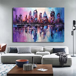 Mor Ve Mavi Soyut Şehir Manzarası, Soyut Kanvas Baskı 20x30 cm