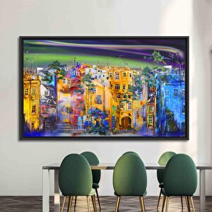 Sokak Silüeti Tablosu, Şehir Manzarası Yağlıboya Kanvas, Manzara Posteri 60x90 cm