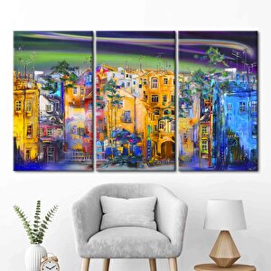 Sokak Silüeti Tablosu, Şehir Manzarası Yağlıboya Kanvas, Manzara Posteri 60x90 cm