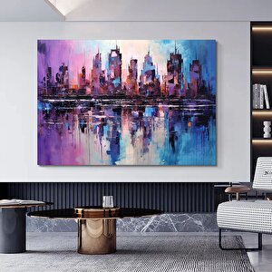Mor Ve Mavi Soyut Şehir Manzarası, Soyut Kanvas Baskı 50x70 cm