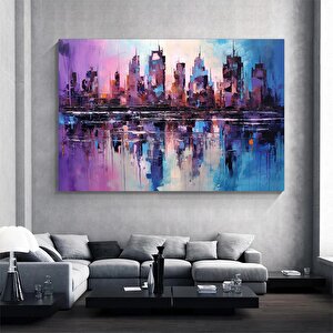 Mor Ve Mavi Soyut Şehir Manzarası, Soyut Kanvas Baskı
