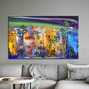 Sokak Silüeti Tablosu, Şehir Manzarası Yağlıboya Kanvas, Manzara Posteri 150x290 cm