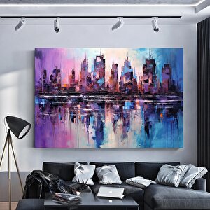Mor Ve Mavi Soyut Şehir Manzarası, Soyut Kanvas Baskı