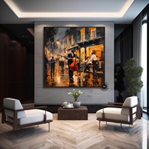 Sokak Müzisyenleri Kanvas Tablo; Soyut Müzik Sanatı 50x50 cm