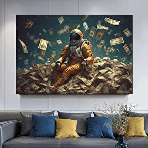 Para Ve Astronot Kanvas Tablosu, Astronot Baskı Duvar Sanatı 70x150 cm