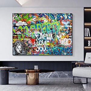 Banksy Tarzı Graffiti Duvar Sanatı, Banksy Sokak Sanatı, Graffiti Kanvas 80x150 cm