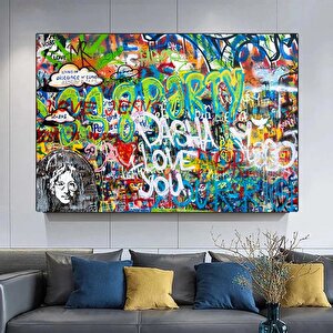 Banksy Tarzı Graffiti Duvar Sanatı, Banksy Sokak Sanatı, Graffiti Kanvas 80x150 cm