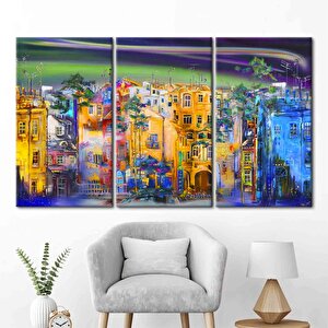 Sokak Silüeti Tablosu, Şehir Manzarası Yağlıboya Kanvas, Manzara Posteri 120x150 cm