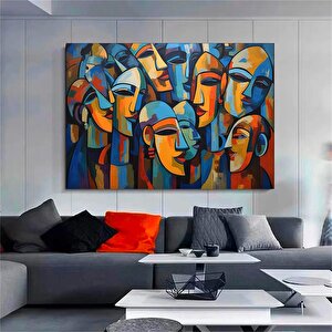 Çağdaş Kanvas; Soyut İnsan Figürleri Duvar Dekoru; Renkli Yüz Kanvası; Modern Duvar Dekoru 80x150 cm