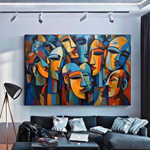 Çağdaş Kanvas; Soyut İnsan Figürleri Duvar Dekoru; Renkli Yüz Kanvası; Modern Duvar Dekoru 70x150 cm