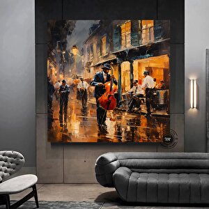 Sokak Müzisyenleri Kanvas Tablo; Soyut Müzik Sanatı 120x120 cm