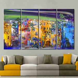 Sokak Silüeti Tablosu, Şehir Manzarası Yağlıboya Kanvas, Manzara Posteri