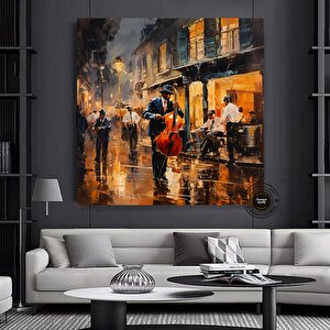 Sokak Müzisyenleri Kanvas Tablo; Soyut Müzik Sanatı 80x80 cm