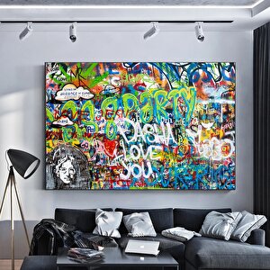 Banksy Tarzı Graffiti Duvar Sanatı, Banksy Sokak Sanatı, Graffiti Kanvas 80x160 cm