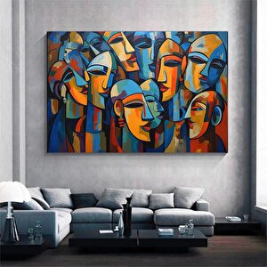 Çağdaş Kanvas; Soyut İnsan Figürleri Duvar Dekoru; Renkli Yüz Kanvası; Modern Duvar Dekoru 100x150 cm