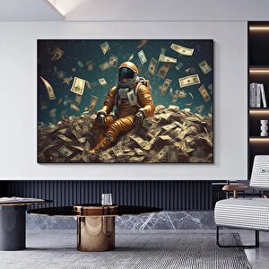 Para Ve Astronot Kanvas Tablosu, Astronot Baskı Duvar Sanatı 90x180 cm