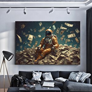 Para Ve Astronot Kanvas Tablosu, Astronot Baskı Duvar Sanatı 90x180 cm