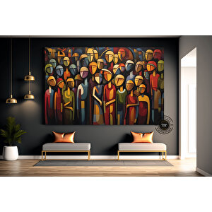 Çağdaş Sanat Kanvas; Soyut İnsan Figürleri; Renkli Yüz Kanvası 90x180 cm
