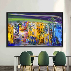 Sokak Silueti Tablosu, Şehir Manzarası Yağlıboya Kanvas Baskı 120x150 cm
