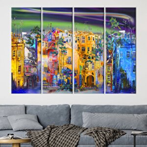 Sokak Silueti Tablosu, Şehir Manzarası Yağlıboya Kanvas Baskı