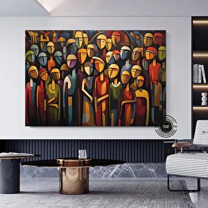Çağdaş Sanat Kanvas; Soyut İnsan Figürleri; Renkli Yüz Kanvası 60x120 cm