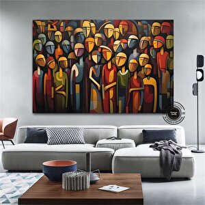 Çağdaş Sanat Kanvas; Soyut İnsan Figürleri; Renkli Yüz Kanvası 60x120 cm