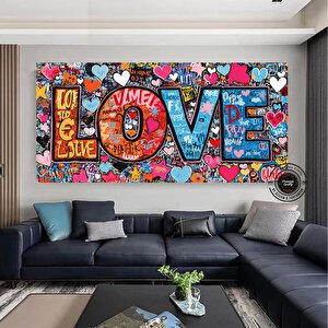 Banksy Graffiti Sanatı | Kalpli Graffiti Duvar Tablosu | Büyük Çok Renkli Set | Asılmaya Hazır 80x160 cm