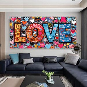 Banksy Graffiti Sanatı | Kalpli Graffiti Duvar Tablosu | Büyük Çok Renkli Set | Asılmaya Hazır 30x60 cm