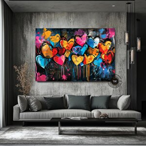 Banksy Graffiti Kalp Aşk Duvar Sanatı; Büyük Çerçeveli Set 90x180 cm