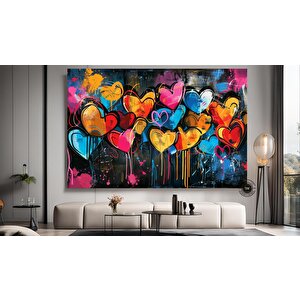 Banksy Graffiti Kalp Aşk Duvar Sanatı; Büyük Çerçeveli Set 90x180 cm