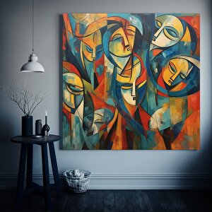 Sürreal Renkli Yüzler – Soyut Duvar Dekoru; Trend Poster; Çağdaş Duvar Sanatı; Soyut Yüz 70x70 cm