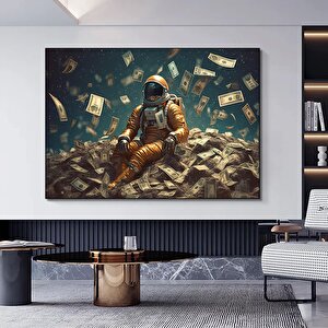 Para Ve Astronot Kanvas Tablosu, Astronot Baskı Duvar Sanatı 80x120 cm
