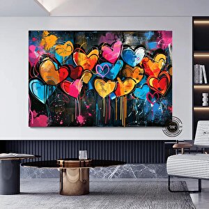 Banksy Graffiti Kalp Aşk Duvar Sanatı; Büyük Çerçeveli Set 60x120 cm