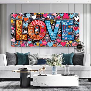 Banksy Graffiti Sanatı | Kalpli Graffiti Duvar Tablosu | Büyük Çok Renkli Set | Asılmaya Hazır 75x150 cm