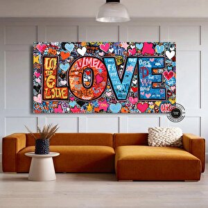 Banksy Graffiti Sanatı | Kalpli Graffiti Duvar Tablosu | Büyük Çok Renkli Set | Asılmaya Hazır