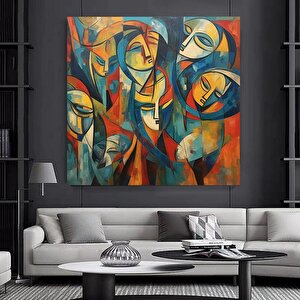 Sürreal Renkli Yüzler – Soyut Duvar Dekoru; Trend Poster; Çağdaş Duvar Sanatı; Soyut Yüz 80x80 cm